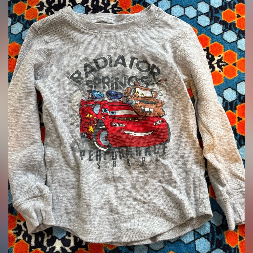 Disney Cars Lightening McQueen boys Gray Cotton waffle Long Sleeve Tee
